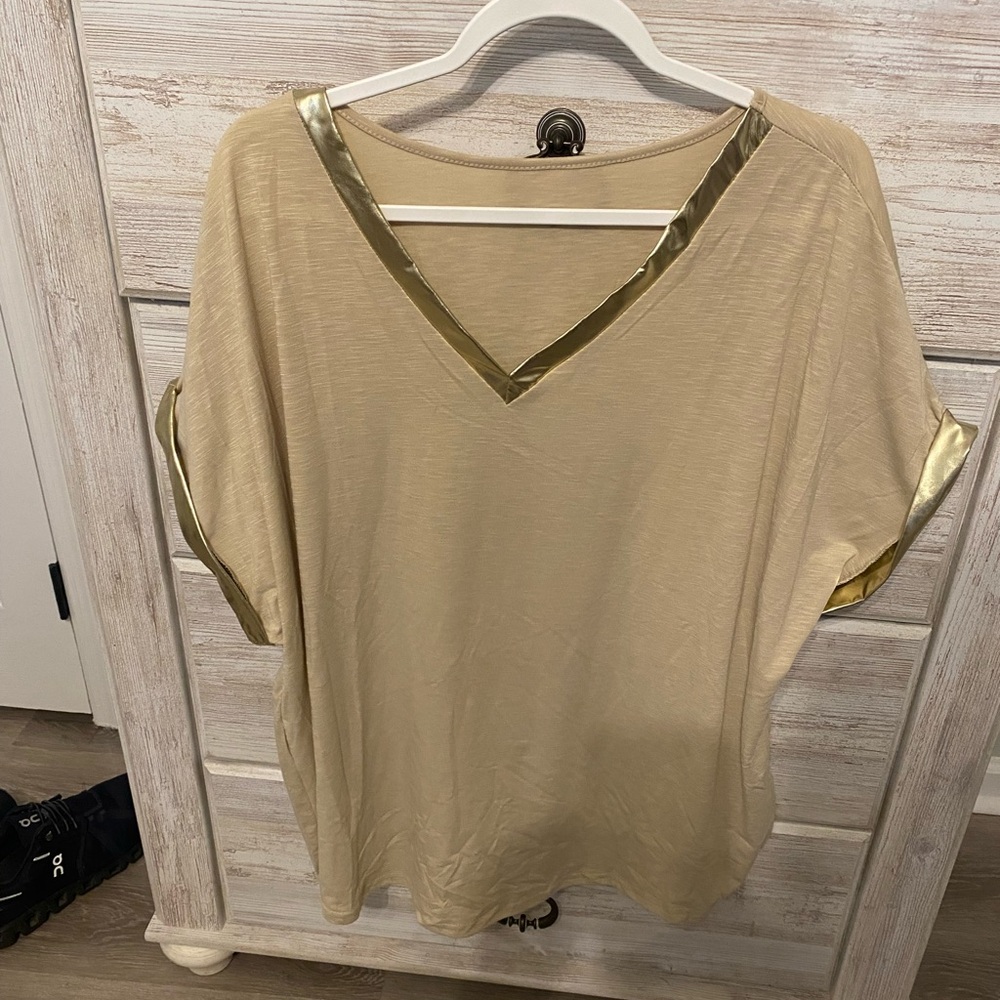 SHEIN Cream Blouse with Gold Accents